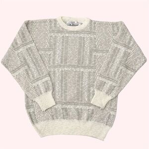 Vintage 90s Club International Knit Crewneck Sweater Geometric Pattern Medium